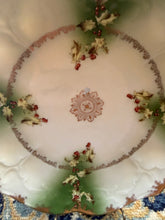 Load image into Gallery viewer, Antique Carl Tielsch & Co. (C.T. Altwasser) Handled Serving Plate – Holly & Berries Christmas Motif – Green Ombre with Gold Trim – Germany, c. 1900