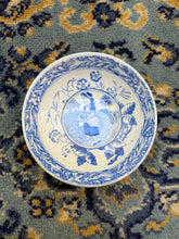 Load image into Gallery viewer, Antique British Blue Transferware Saucer – “Girl with Basket” Pastoral Scene, Registered May 7, 1883