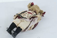 Load image into Gallery viewer, Porcelain Girl Doll 16 Inch Blonde Pigtails Pouty Face Red Black Floral Dress