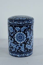 Load image into Gallery viewer, Pier 1 Mandarin Cobalt Blue White Stoneware Large Storage Canister w Lid