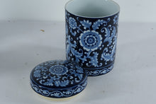 Load image into Gallery viewer, Pier 1 Mandarin Cobalt Blue White Stoneware Large Storage Canister w Lid
