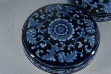 Load image into Gallery viewer, Pier 1 Mandarin Cobalt Blue White Stoneware Large Storage Canister w Lid