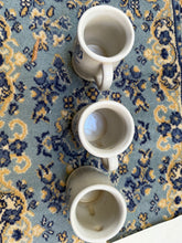 Load image into Gallery viewer, Set of 3 Vintage Stoneware Pottery Mugs – Handcrafted Blue Tulip Design, 4.5” Rustic Farmhouse Crock Cups, Country Kitchen Decor