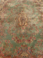 Load image into Gallery viewer, Karastan Green Medallion Kirman Wool Rug – 10x14 Vintage Oriental Design #717