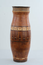 Load image into Gallery viewer, Monty Rowe 2010 Segmented Wood Urn Teak Purpleheart Ebony Maple 23 Inch