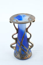 Load image into Gallery viewer, AMA Romanian Art Glass Vase Blue Satin Glass Silver Overlay 11 Inch