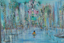 Load image into Gallery viewer, Mid Century Modern Cityscape Oil Painting on Canvas 43x33 Framed