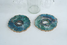 Load image into Gallery viewer, Handcrafted Resin Wine Glass Holder with Coasters Teal Green Stone Look Bar Accessory
