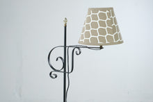 Load image into Gallery viewer, Wrought Iron Floor Lamp Black Scroll Arm Tripod Base Geometric Shade 58 Inch