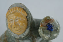 Load image into Gallery viewer, Alaska Inuit Soapstone Carving Hunter Figure With Bowl Signed A 4 Inch