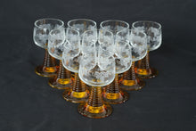 Load image into Gallery viewer, Vintage Amber Roemer Wine Glasses Set of 10 Grape Etched Ribbed Stem