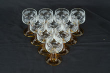 Load image into Gallery viewer, Vintage Amber Roemer Wine Glasses Set of 10 Grape Etched Ribbed Stem