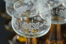 Load image into Gallery viewer, Vintage Amber Roemer Wine Glasses Set of 10 Grape Etched Ribbed Stem