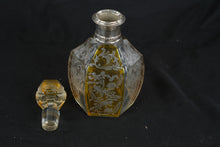 Load image into Gallery viewer, Antique Etched Glass Decanter Silver Overlay Collar Stopper 10 Inch