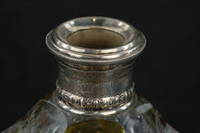 Load image into Gallery viewer, Antique Etched Glass Decanter Silver Overlay Collar Stopper 10 Inch