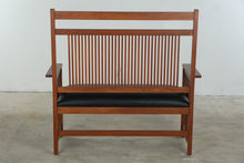 Load image into Gallery viewer, Mission Style Amish Made Cherry Bench with Black Leather Cushion - Online Only