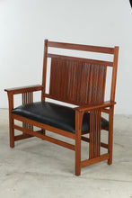 Load image into Gallery viewer, Mission Style Amish Made Cherry Bench with Black Leather Cushion - Online Only
