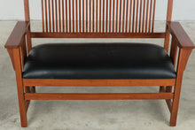 Load image into Gallery viewer, Mission Style Amish Made Cherry Bench with Black Leather Cushion - Online Only