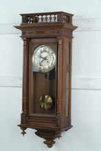 Load image into Gallery viewer, Antique German Vienna-Regulator Style Wall Clock – Biano Genève Dial, Carved Walnut Case