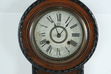 Load image into Gallery viewer, Antique Japanese Wall Clock – “M” Trade Mark – Wooden Schoolhouse Regulator Style – 23.5" Tall