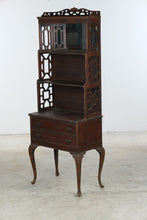 Load image into Gallery viewer, Antique Mahogany Display Shelf with Mirror, Open Bookcase and Two Drawers