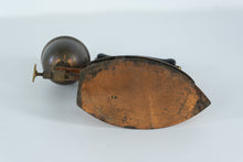 Load image into Gallery viewer, Antique European Brass & Copper Gas-Powered Flat Iron – Early 20th Century Self-Heating Iron with Wooden Handle