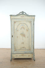 Load image into Gallery viewer, Antique Hand Painted Linen Cabinet Floral Armoire Distressed Blue Cream