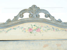 Load image into Gallery viewer, Antique Hand Painted Linen Cabinet Floral Armoire Distressed Blue Cream