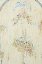 Load image into Gallery viewer, Antique Hand Painted Linen Cabinet Floral Armoire Distressed Blue Cream