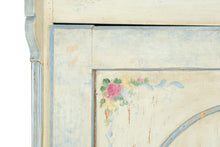 Load image into Gallery viewer, Antique Hand Painted Linen Cabinet Floral Armoire Distressed Blue Cream