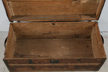 Load image into Gallery viewer, Antique Primitive Wood Steamer Trunk with Iron Hardware and Original Patina