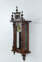Load image into Gallery viewer, Antique European Wall Clock – Ornate Carved Wood Regulator with Brass Dial & Pendulum – 39" Tall