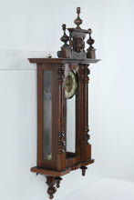 Load image into Gallery viewer, Antique European Wall Clock – Ornate Carved Wood Regulator with Brass Dial & Pendulum – 39" Tall