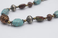 Load image into Gallery viewer, Turquoise Blue Mixed Bead Statement Necklace Copper Silver Tone Boho Jewelry