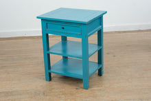 Load image into Gallery viewer, Teal Painted Wood End Table Nightstand With Drawer and Shelves