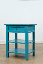 Load image into Gallery viewer, Teal Painted Wood End Table Nightstand With Drawer and Shelves