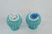 Load image into Gallery viewer, At Home Turquoise Ceramic Bud Vase Pair Ribbed Aqua 4 Inch