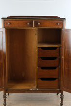 Load image into Gallery viewer, Antique Flame Mahogany Gentleman’s Wardrobe Armoire with Drawers and Interior Storage