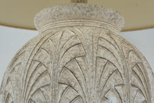 Load image into Gallery viewer, Art Deco Style Table Lamp Carved Leaf Motif Ceramic Urn Base Neutral Shade
