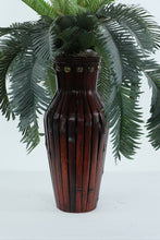 Load image into Gallery viewer, Tropical Palm in Red Bamboo Vase – 29” Faux Plant in Sculpted Wood Accent Planter