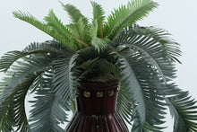 Load image into Gallery viewer, Tropical Palm in Red Bamboo Vase – 29” Faux Plant in Sculpted Wood Accent Planter