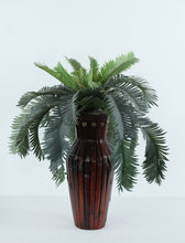 Load image into Gallery viewer, Tropical Palm in Red Bamboo Vase – 29” Faux Plant in Sculpted Wood Accent Planter