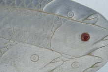 Load image into Gallery viewer, Vintage Arthur Court 1986 Salmon Run School of Fish Aluminum Platter Red Stone Eye