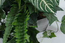 Load image into Gallery viewer, Artificial Mixed Greenery Arrangement in Embossed Metal Planter – 18” Tall Decorative Faux Plant Display