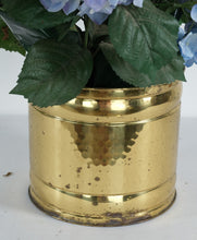 Load image into Gallery viewer, Artificial Blue & Lavender Hydrangea Arrangement in Brass Planter – 18” Tall Floral Display (9” x 9”)