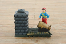 Load image into Gallery viewer, Cast Iron Artillery Mechanical Coin Bank Cannon Scene
