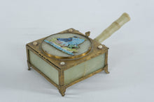 Load image into Gallery viewer, Antique Chinese Brass Jade Opium Ashtray Box With Enamel Junk Boat