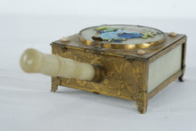 Load image into Gallery viewer, Antique Chinese Brass Jade Opium Ashtray Box With Enamel Junk Boat