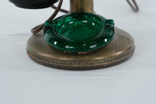 Load image into Gallery viewer, Vintage Brass Candlestick Telephone Table Lamp Green Glass Ashtray 1915 Patent Style