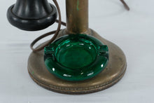 Load image into Gallery viewer, Vintage Brass Candlestick Telephone Table Lamp Green Glass Ashtray 1915 Patent Style